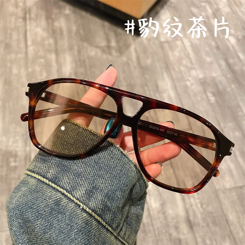 板材飞行员复古豹纹茶近视太阳镜女可配度数防晒墨镜男高级感时尚