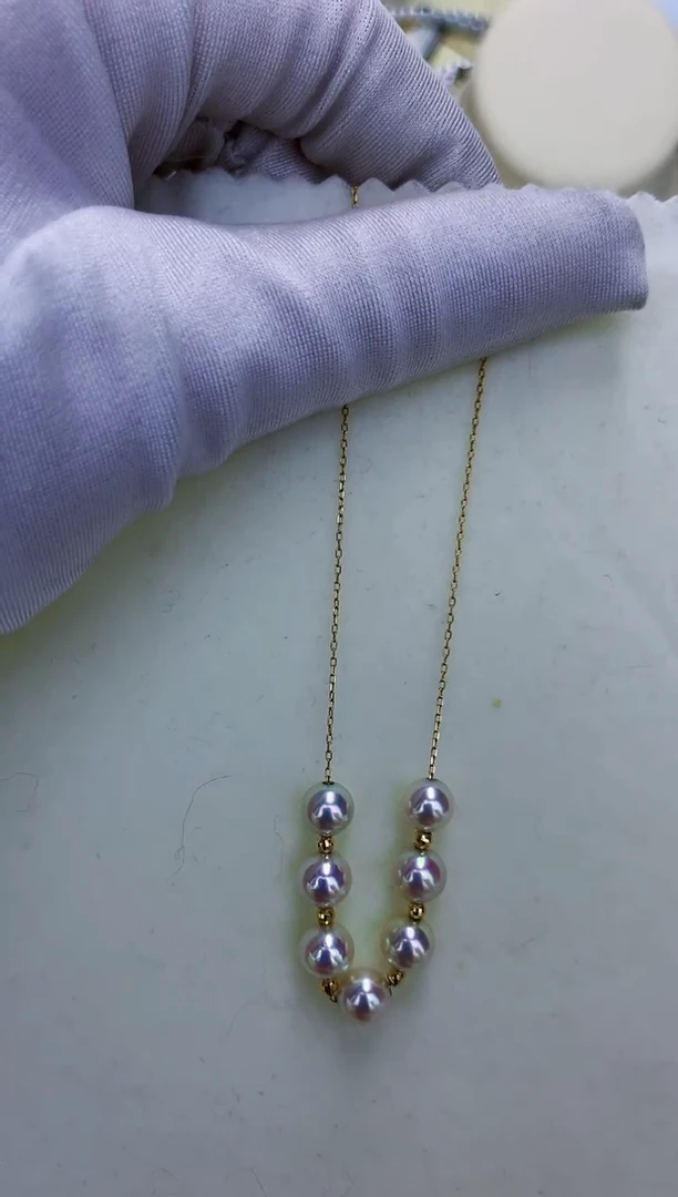 18K金镶嵌DA海水珍珠7珠微笑链6.5-7MM X003