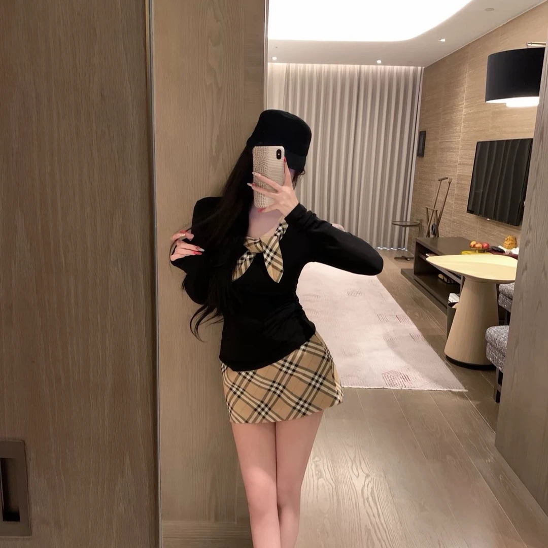 2025新款早秋长袖气质新款高级气质上衣ins洋气显瘦百搭包臀短裙