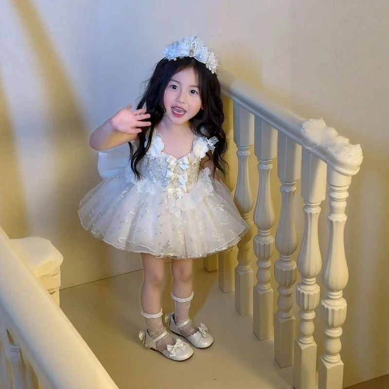 女童连衣裙2026新款儿童白色公主裙女孩夏季洛丽塔背心裙子女宝