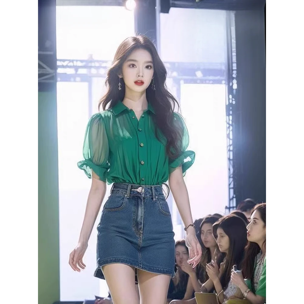 拉夏贝尔短袖衬衫女款爆款2025网红洋气女炸街纯欲慵懒风衣服女装