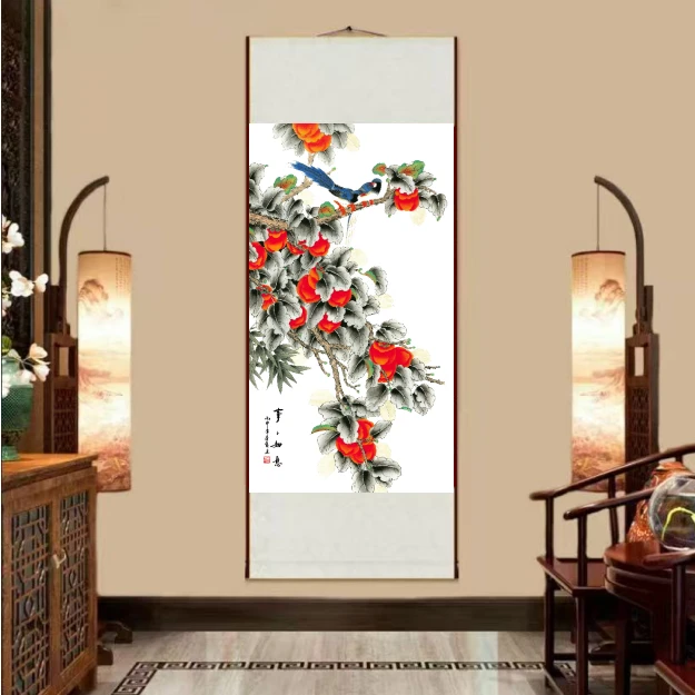 【福利】事事如意35*110cm书房卧室玄关实木卷轴挂画