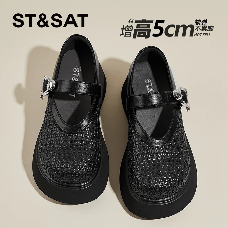 星期六5CM厚底黑色玛丽珍女鞋2025年秋季新款一字带学院风单鞋