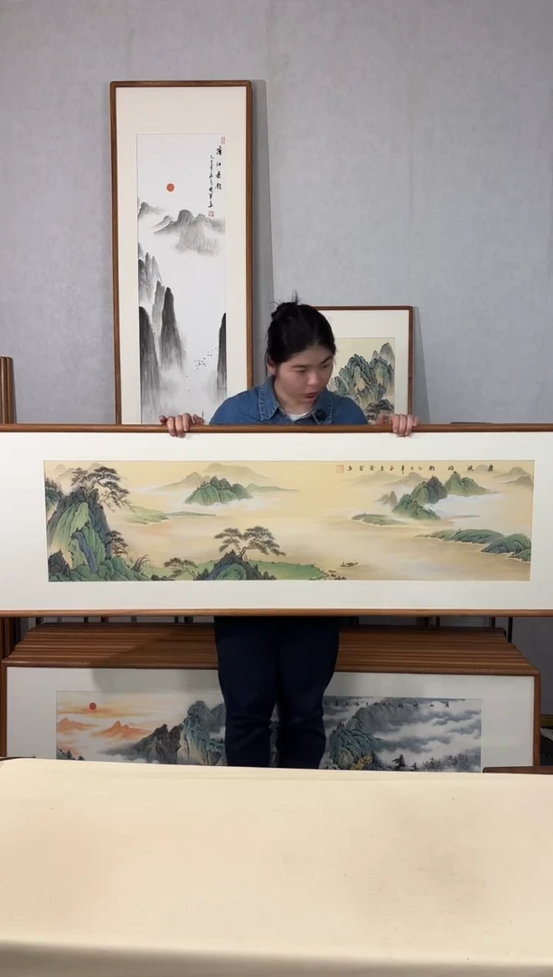 国画手绘*碧流闲钓*52*172cm带框发货