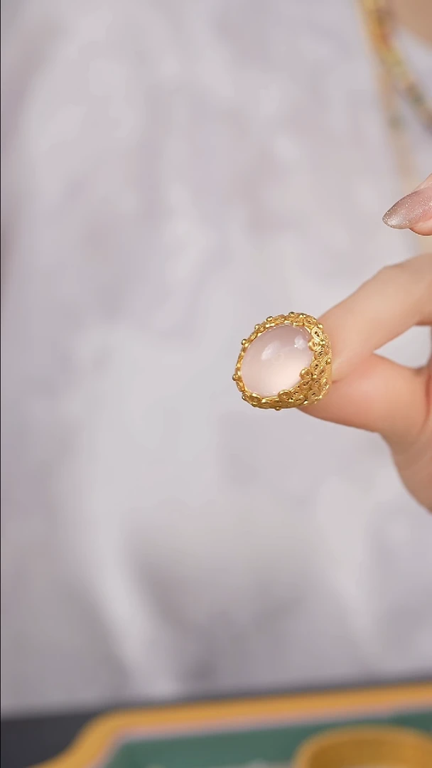 银S925镶嵌戒指水晶马粉花丝水晶戒指 国风珠宝