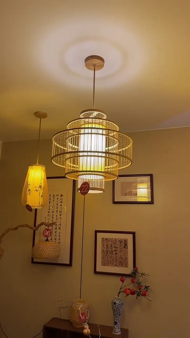 吸顶款龙中龙竹编灯，尺寸60*60CM