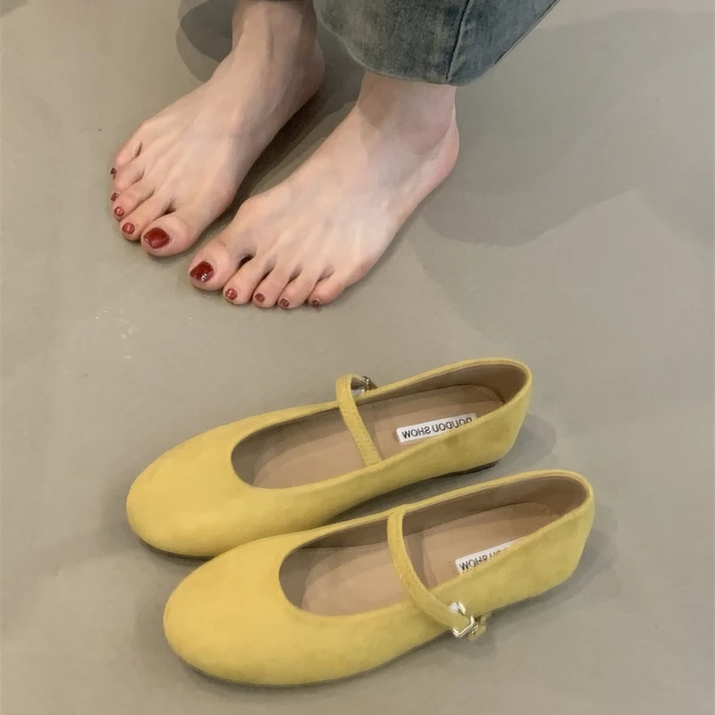 DD-D6158-2温柔少女芭蕾法式甜美可爱仙女风绒面圆头一字玛丽珍鞋