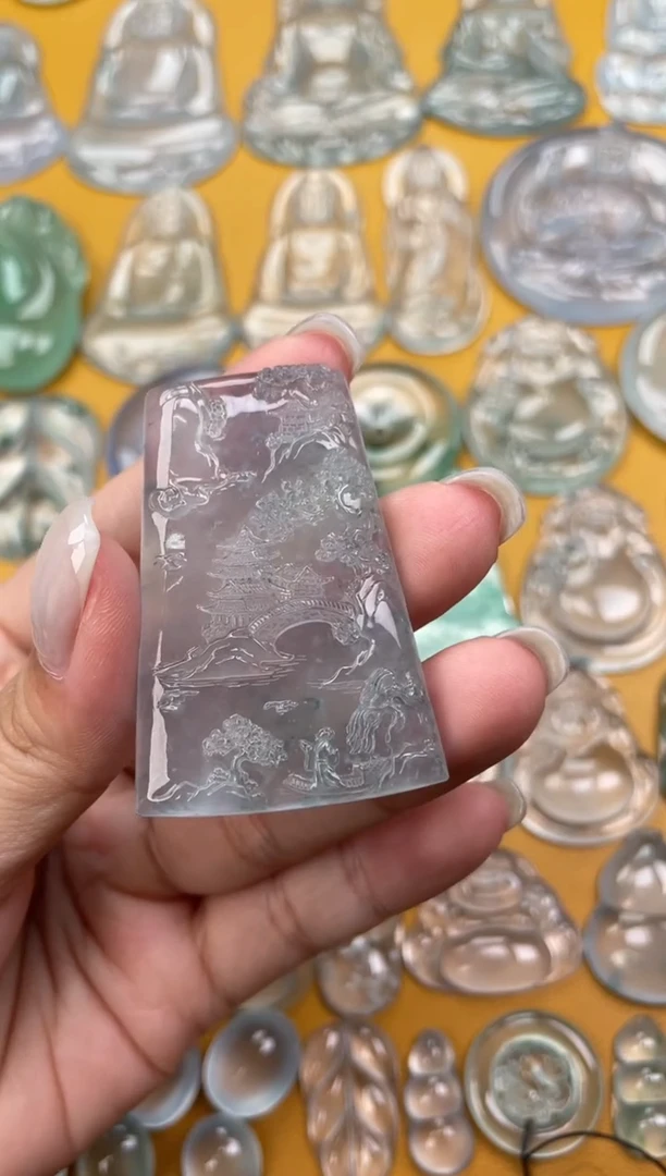 翡翠未镶嵌吊坠(不含链)山水牌 50 34 6