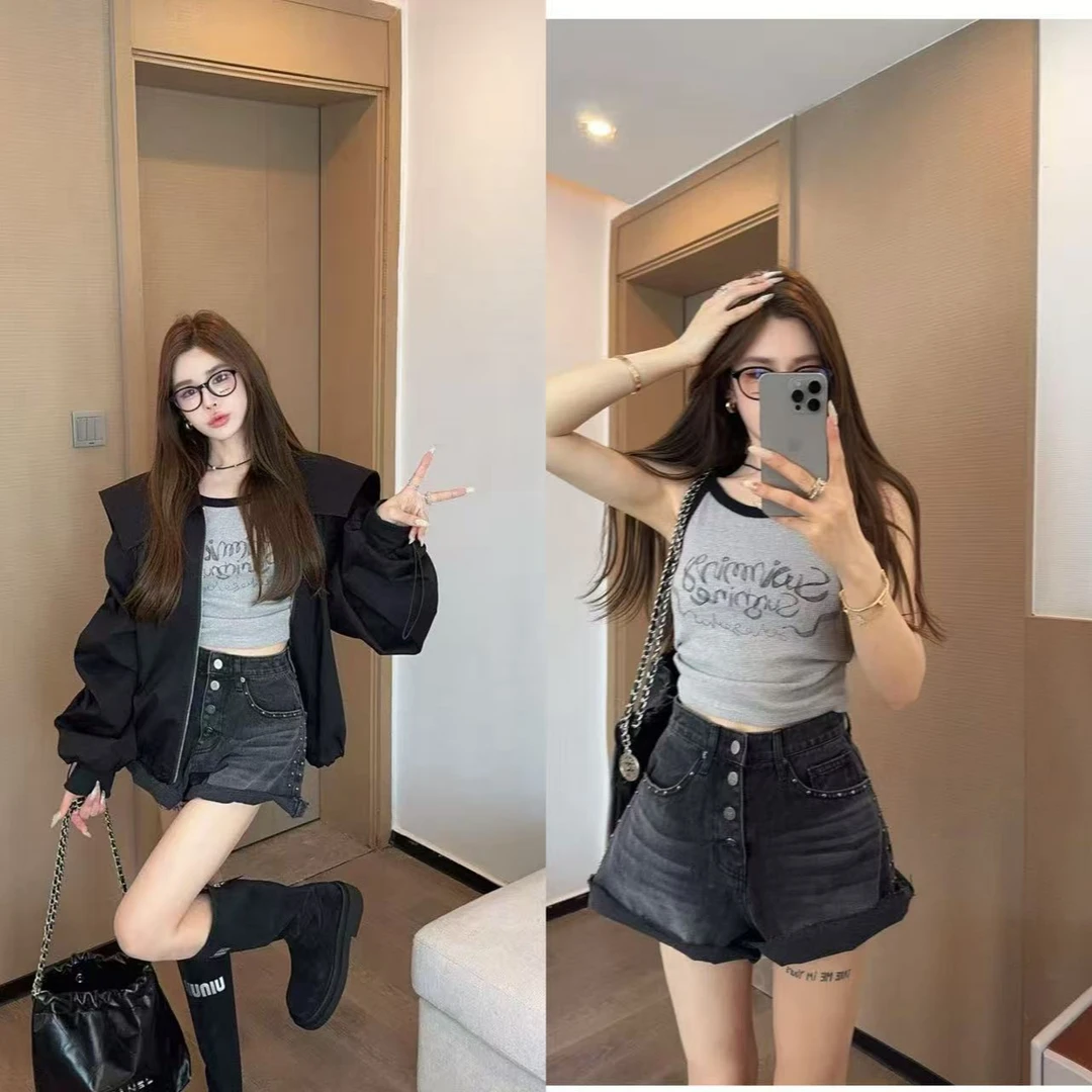 米娜家【减龄韩妹】泡菜订制黑色海军领外套