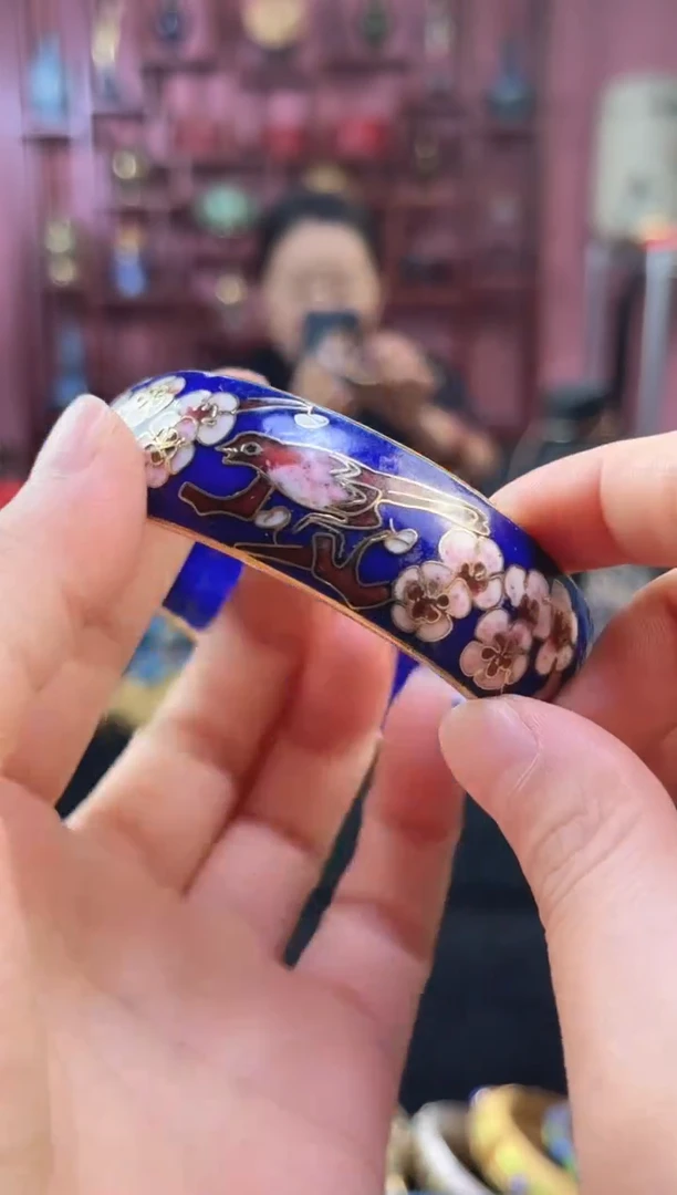 非遗 景泰蓝喜上眉梢开口镯 58-65 宝蓝
