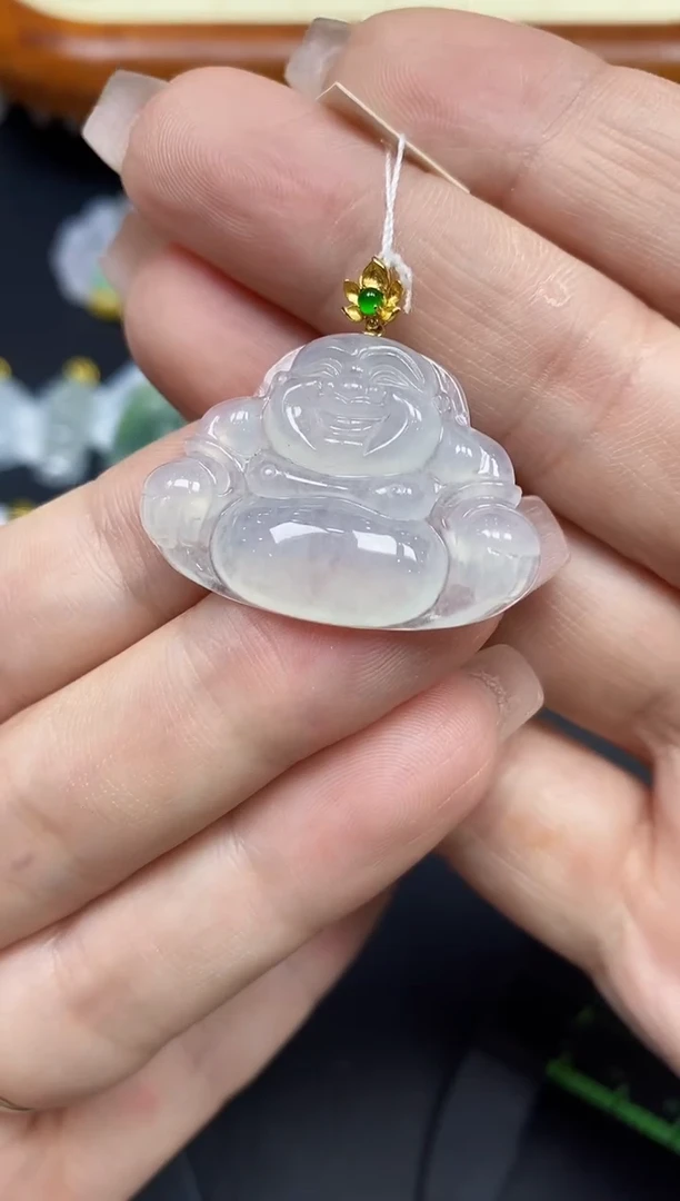 吊坠(不含链)18K金镶嵌翡翠佛公18K金扣镶嵌@@CMT