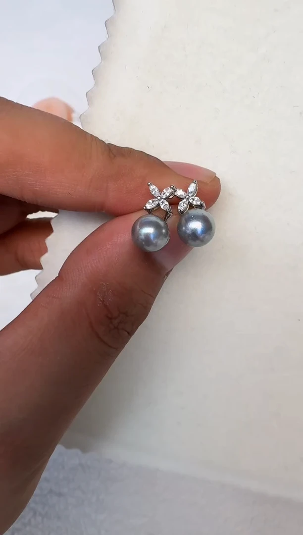 银S925镶嵌海水珍珠耳饰耳钉