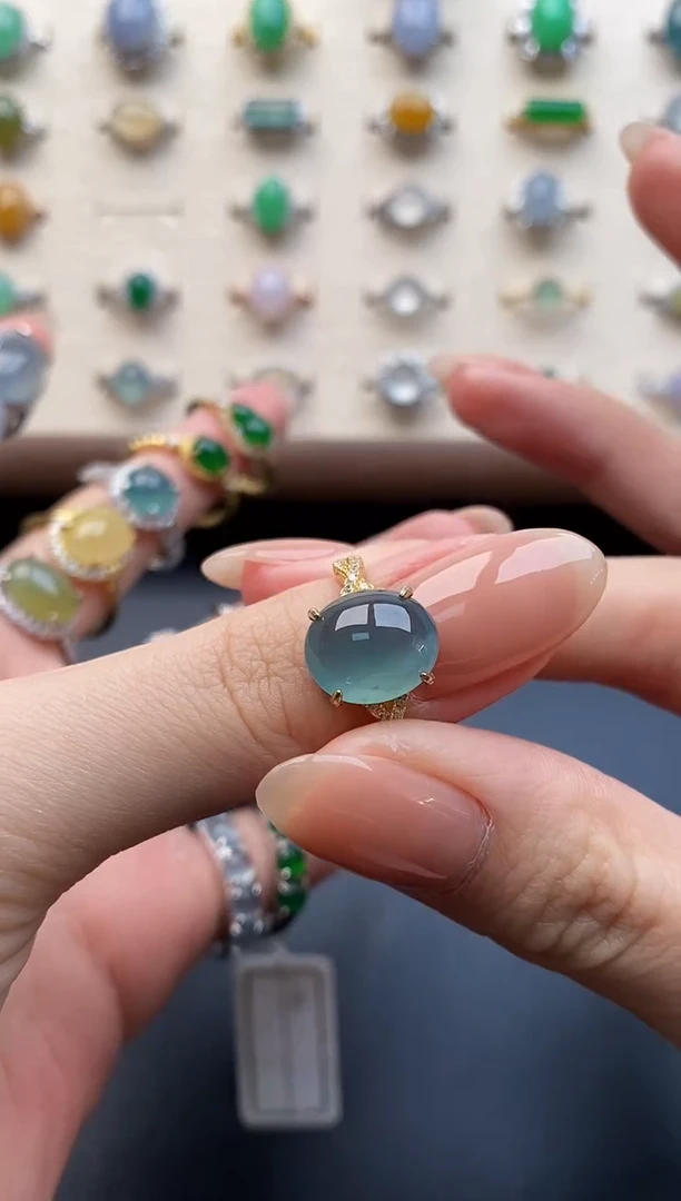 银S925镶嵌戒指翡翠一物一证一礼盒