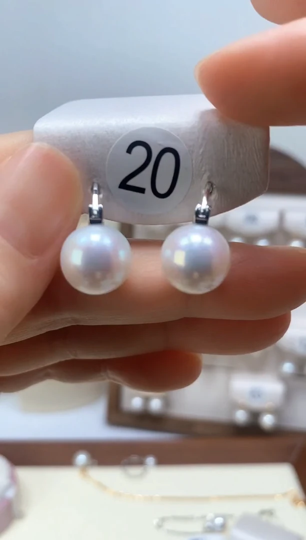 银S925镶嵌淡水珍珠耳饰11-12茶壶耳扣