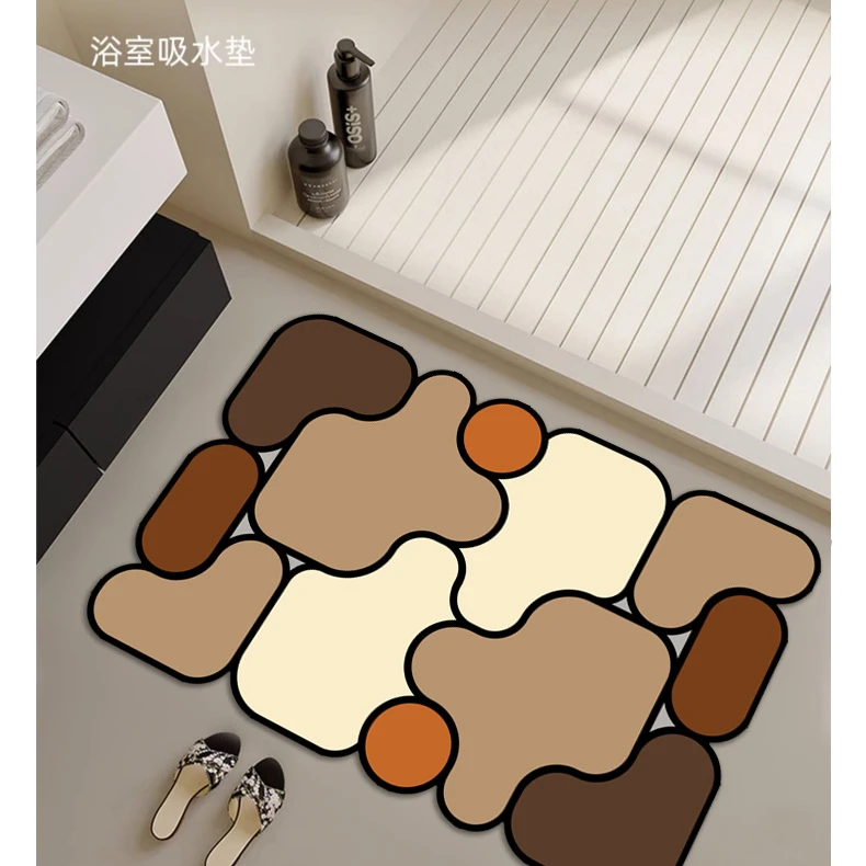 新款浴室卫生间防滑吸水地垫硅藻泥升级款速干纳帕皮免洗入户脚垫