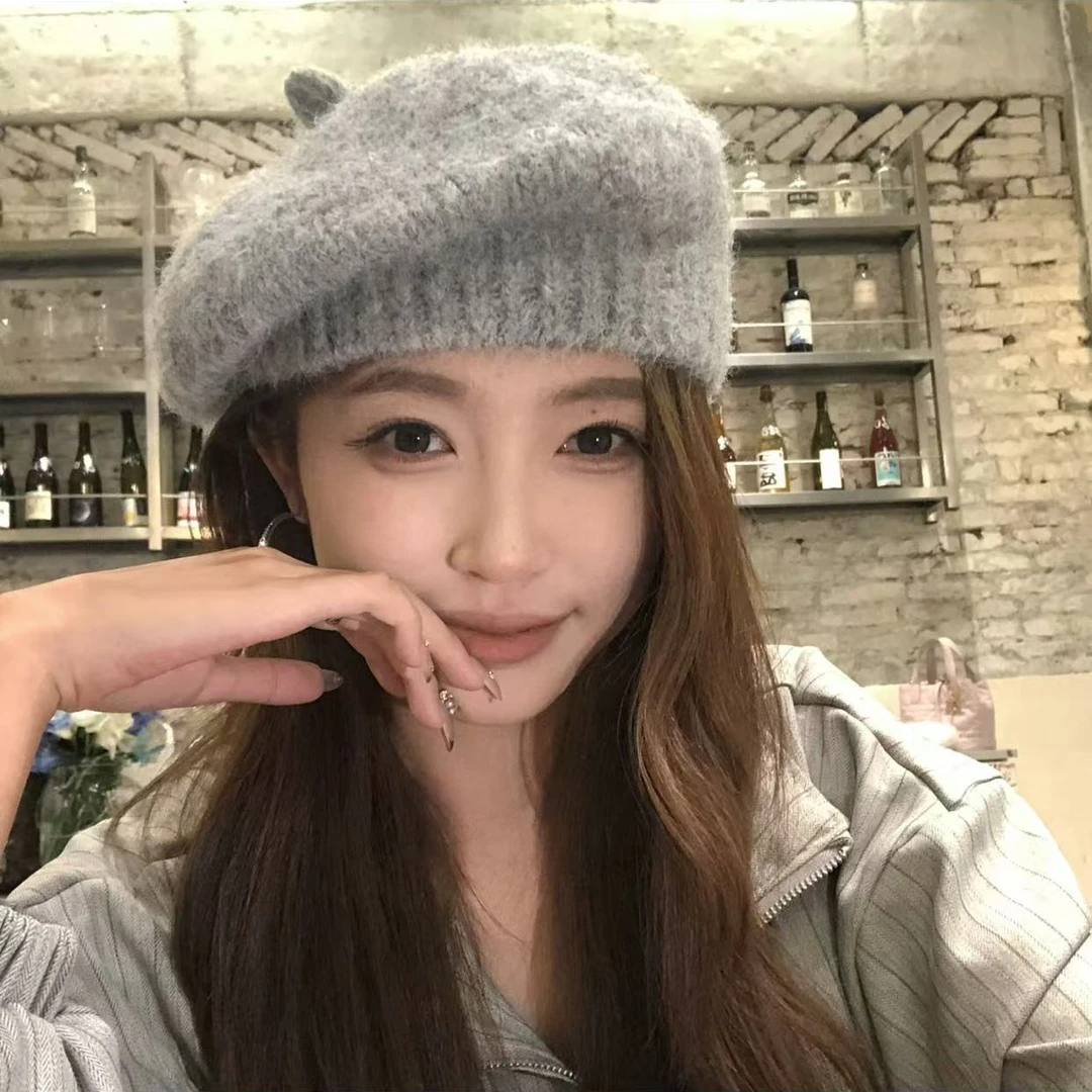 秋冬韩系百搭针织帽女保暖贝雷帽显脸小文艺画家帽