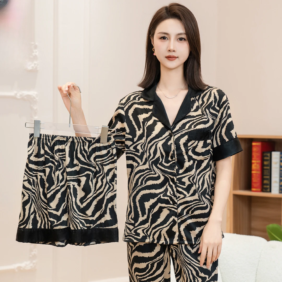 DAVINCIART达芬奇密码2025新款时尚网红斑马纹睡衣短袖三件套休闲