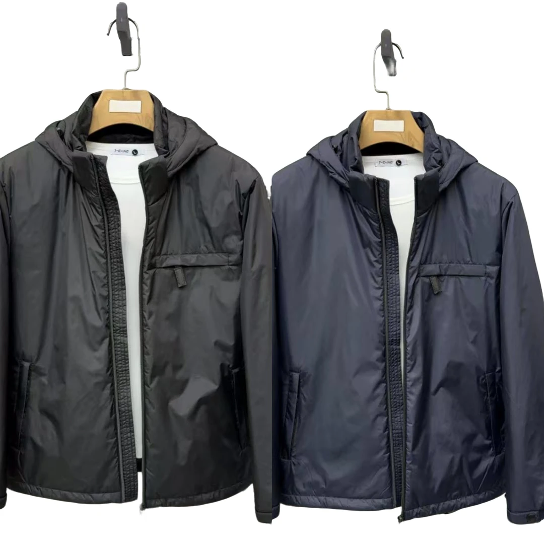 早冬季新款0375男士休闲时尚百搭轻奢连帽拉链薄棉夹克上衣外套