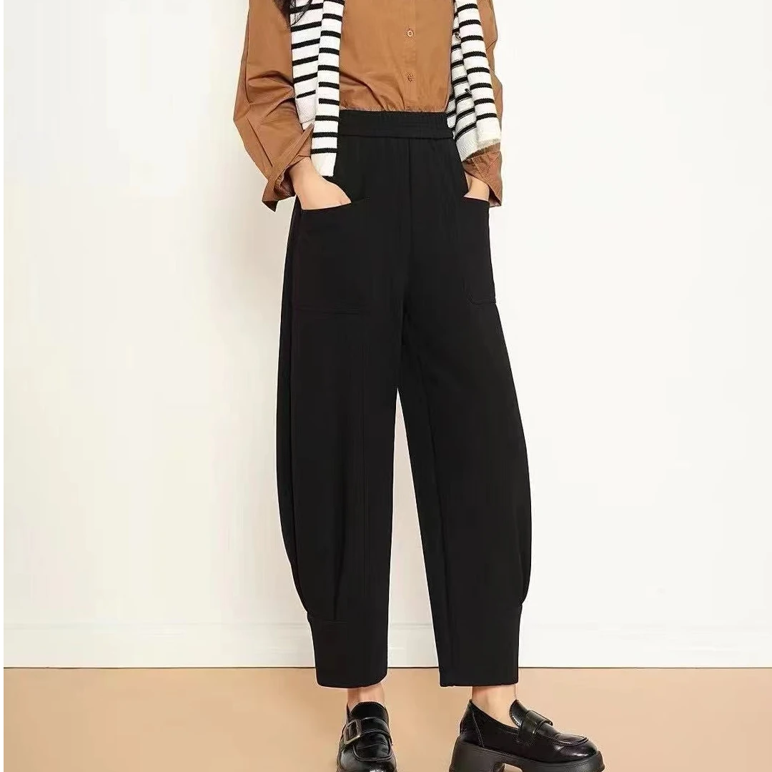 【丽丽家】大码女装韩版个性时尚两口袋九分萝卜裤3602