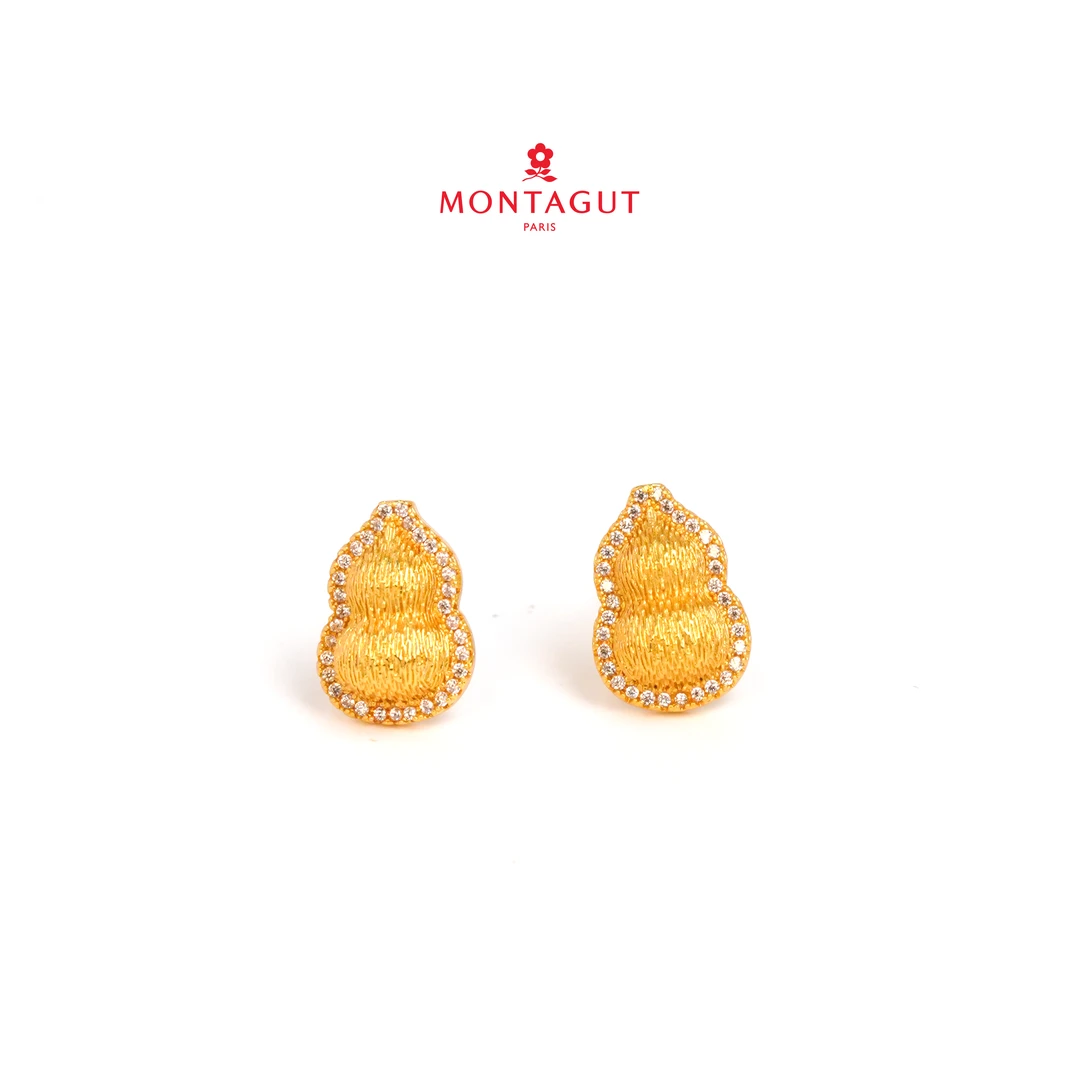Montagut/梦特娇 铜合金耳饰 古法拉丝葫芦手耳钉手工刻丝耳环女D
