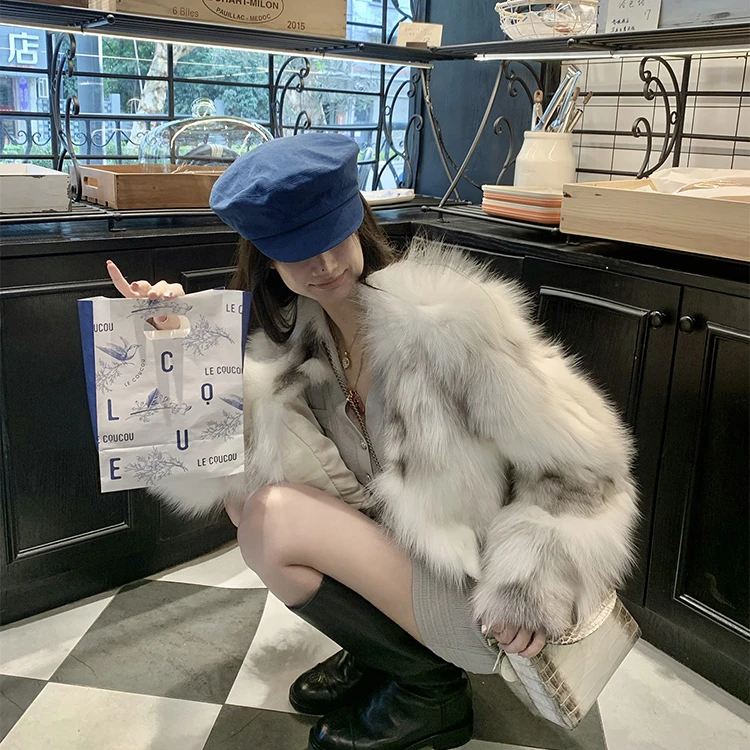 【浅滩银珠】2024新款冬季狐狸毛整皮腹毛皮草外套短款百搭上衣