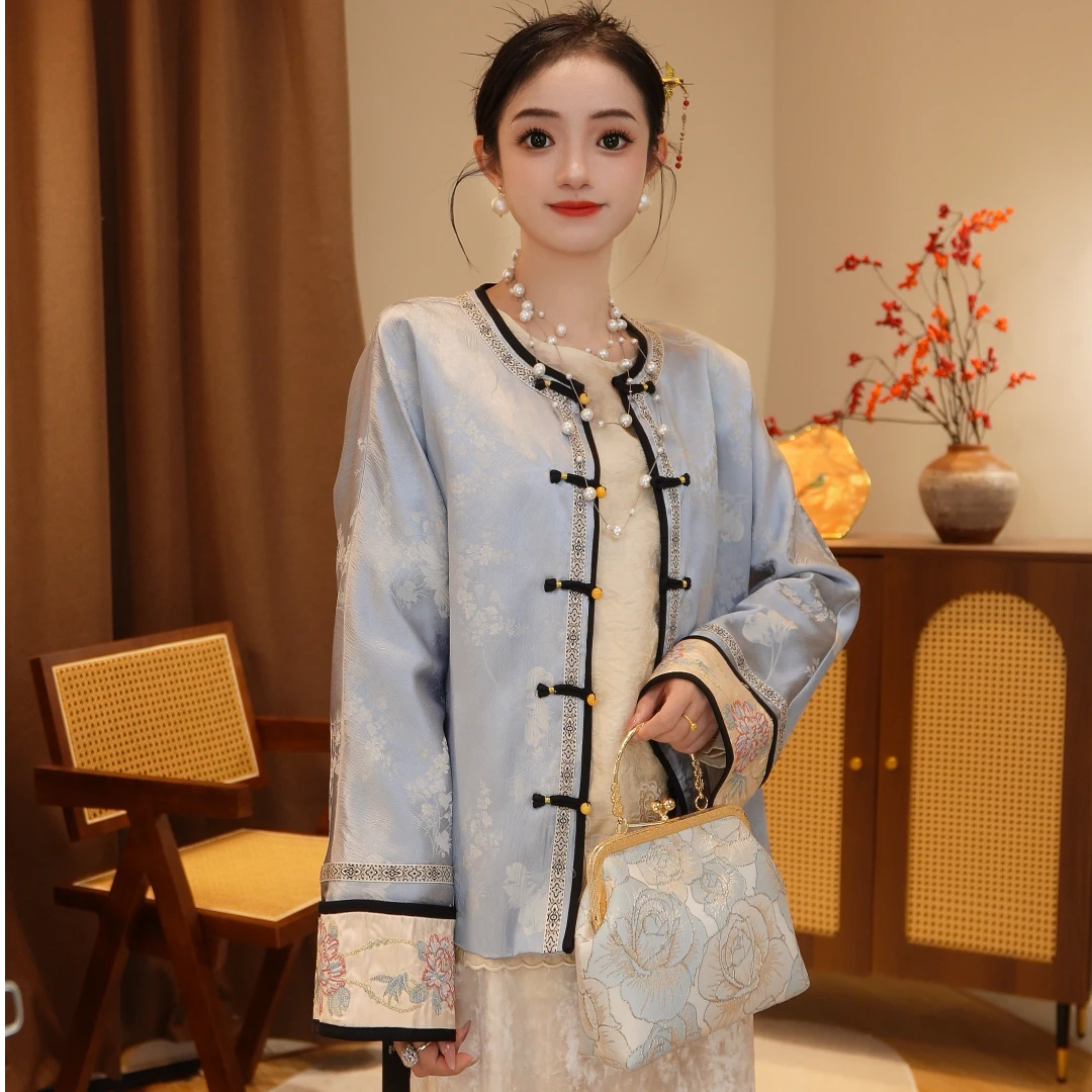 如绢新中式国风提花籽绣复古盘扣春新款外套2025A870-元元广源仓