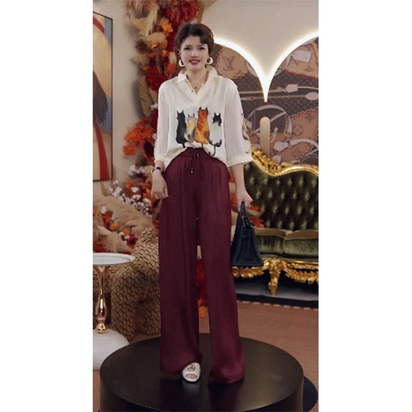 <发财猫> 夏季新款女时尚2025年百搭宽松衬衫显瘦小衫上衣妈妈装