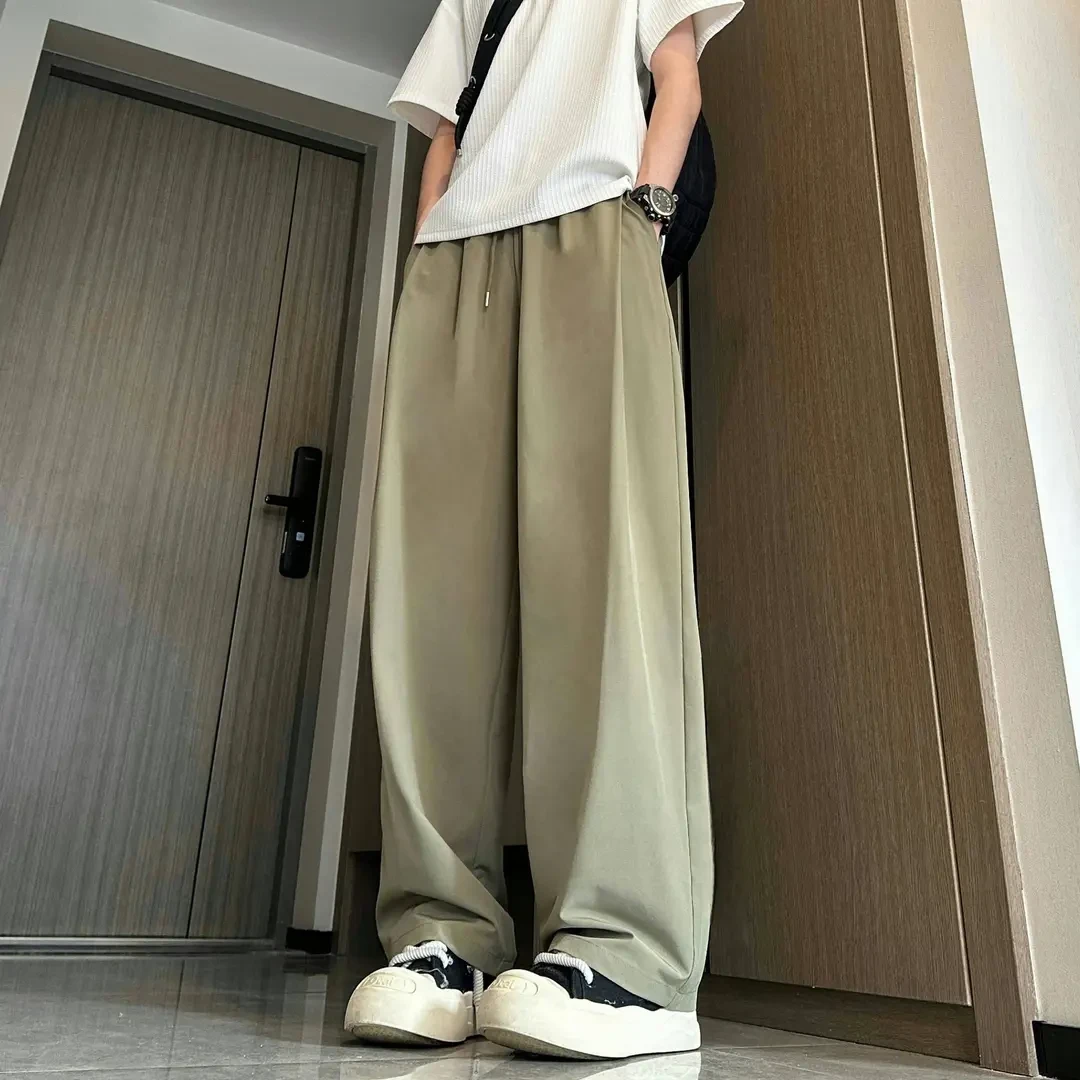 仓石一树男生冰丝速干裤夏季豆绿色薄款弯刀裤垂感宽松透气休闲裤