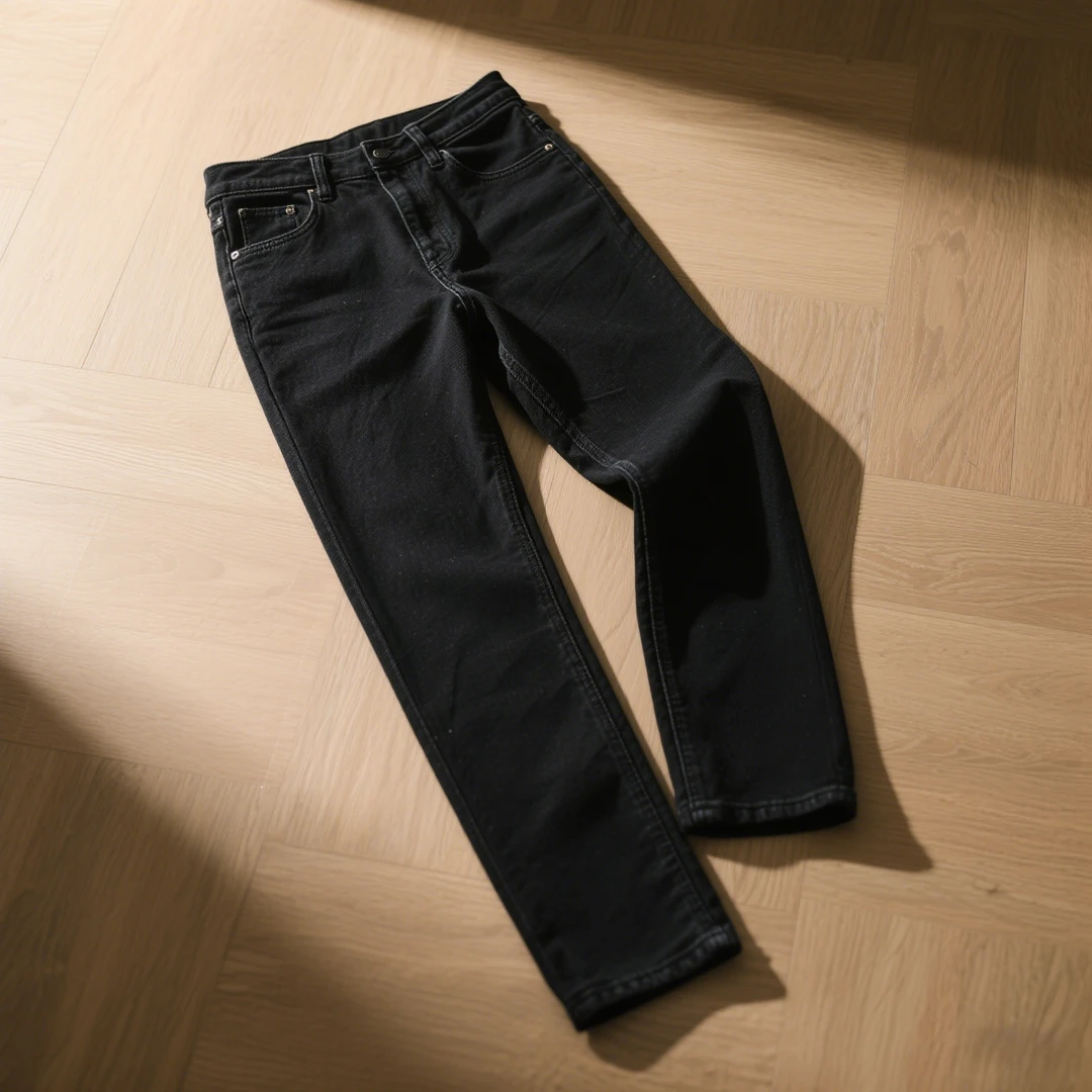 男士春夏薄款时尚修身小直筒牛仔裤百搭弹力潮流黑灰色鸟家