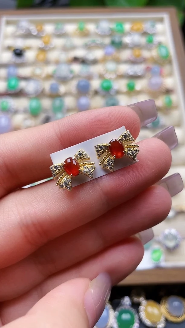 银S925镶嵌翡翠耳饰106