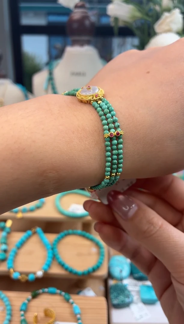 银S925镀金镶嵌绿松石手链1