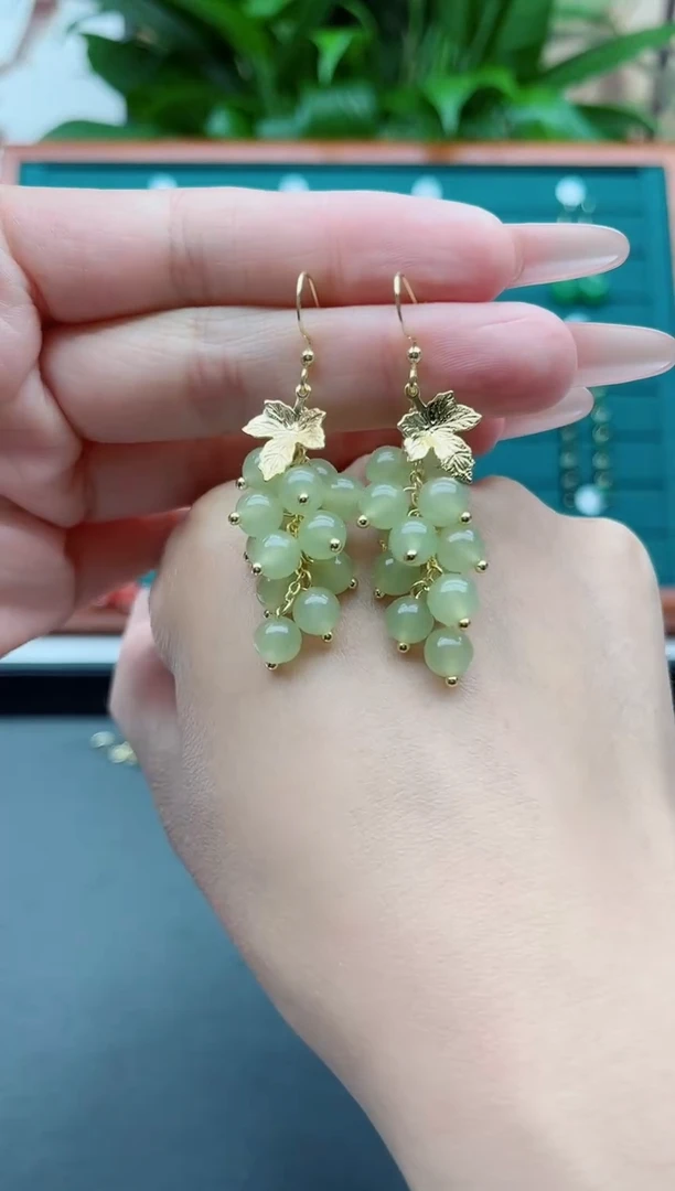 【闪购商品】玛瑙/玉髓耳饰银S925镀金镶嵌3葡萄青