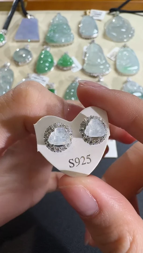 【闪购商品】翡翠耳饰银S925镶嵌【源头工厂】