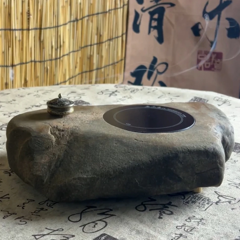 手工石头茶炉禅意茶台摆件简约商用家用侘寂风茶道原生溪流石物器