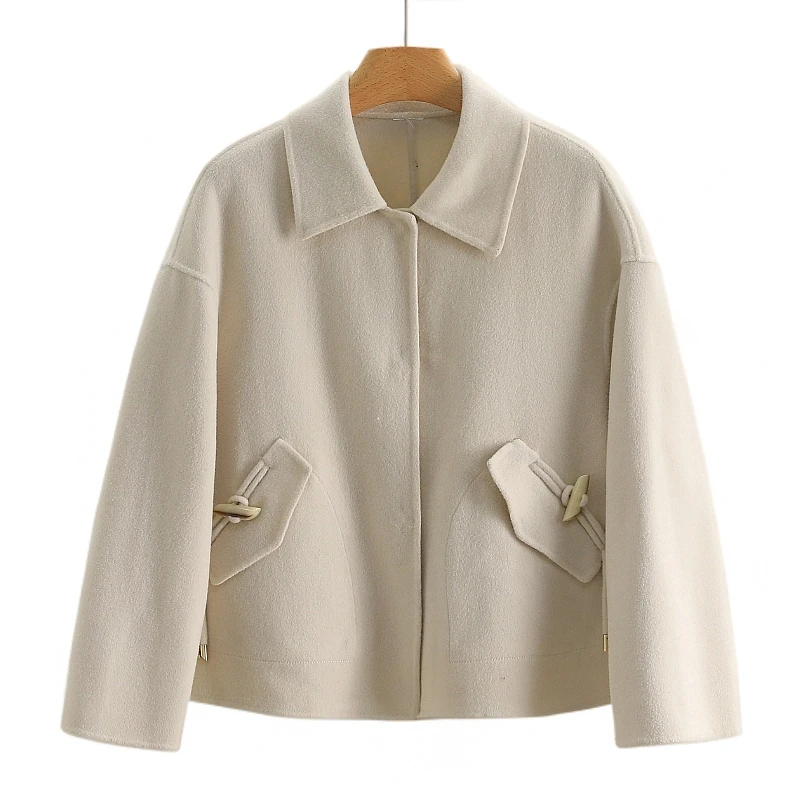 【伍莎-自营】方领暗扣短款双面呢外套#JWY48B011