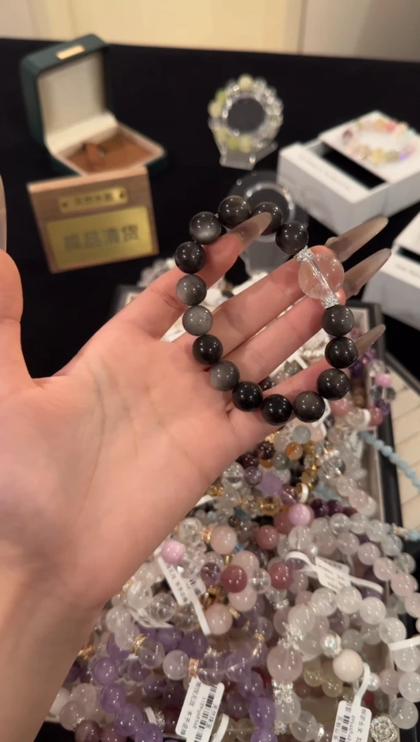 水晶手链合金银曜石大号x950