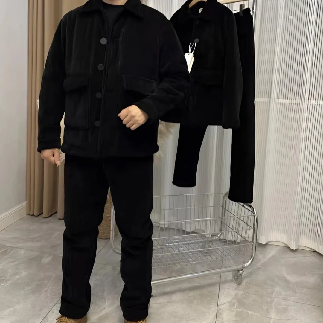 2024男士新款雪尼尔面料三层加绒加厚休闲外穿家居服套装