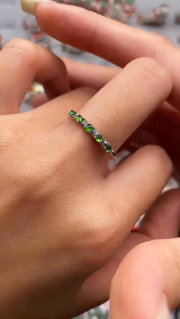 银S925镶嵌戒指翡翠天然A货翡翠4