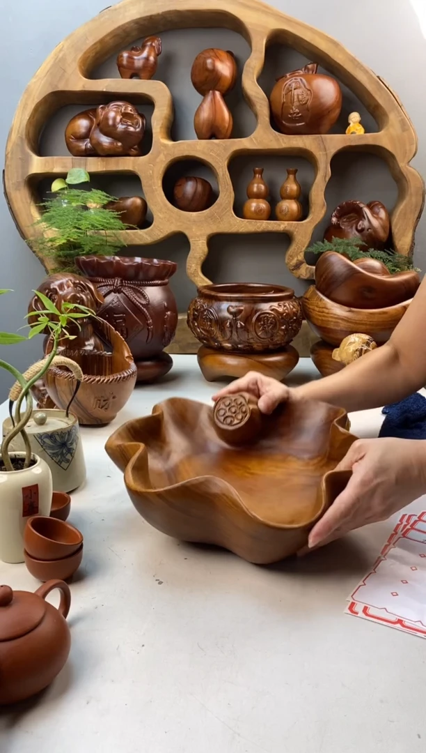 香樟木A27莲蓬果盆/尺寸