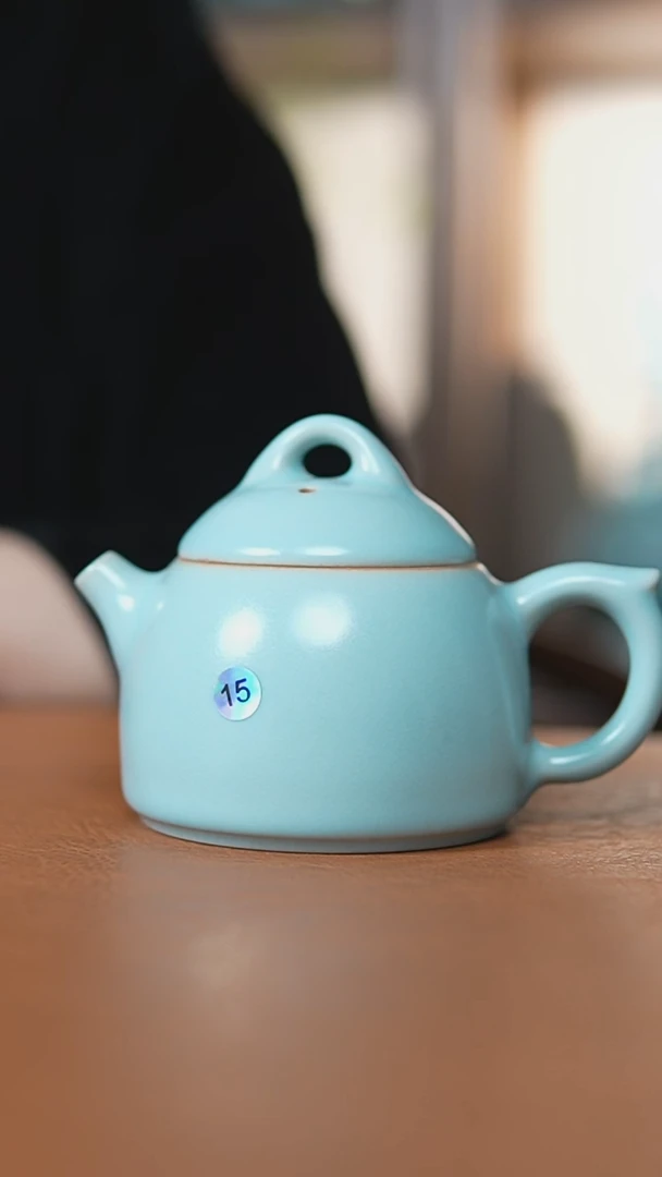 瓷片仿古天青精工秦权壶微瑕