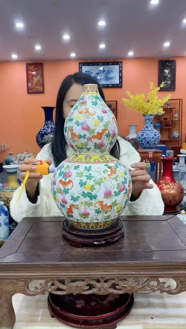 摆件瓷（五福珐琅彩葫芦37*20）+旋转底座