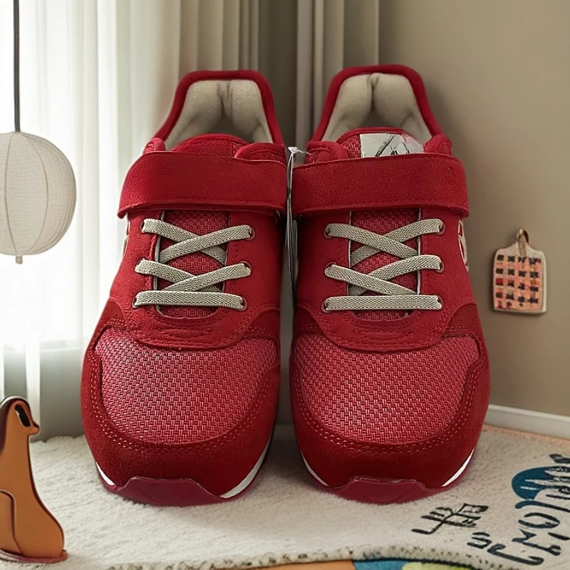 jipu家 男女童红色透气百搭魔术贴休闲运动鞋 J1-3-098