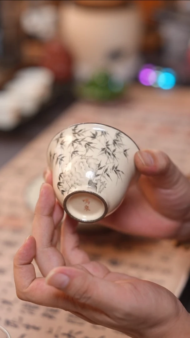 茶具鸣泉二才竹子盖碗