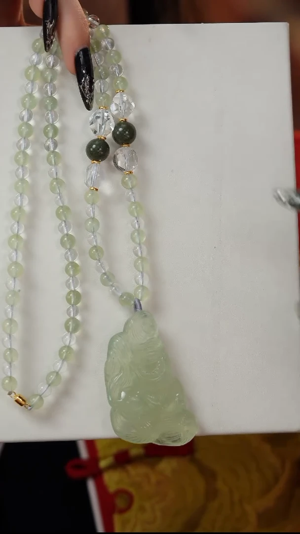 【闪购商品】葡萄石项链未镶嵌E981X 绿葡萄石狐白水晶项链