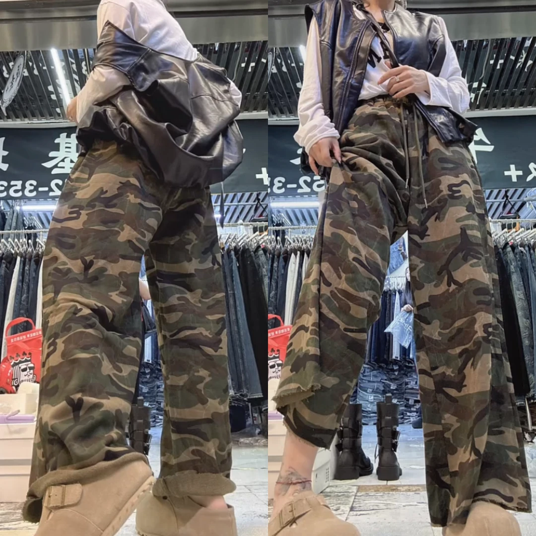 景倩妮时髦洋气迷彩休闲卫裤女2025年早秋新款高腰显瘦窄版阔腿裤