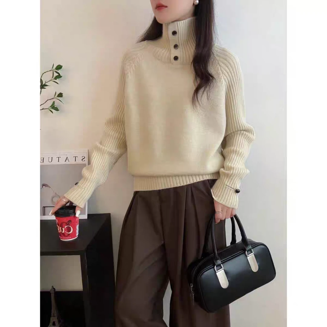 2025冬装新款复古高领细羊毛针织衫女毛衣打底衫潮