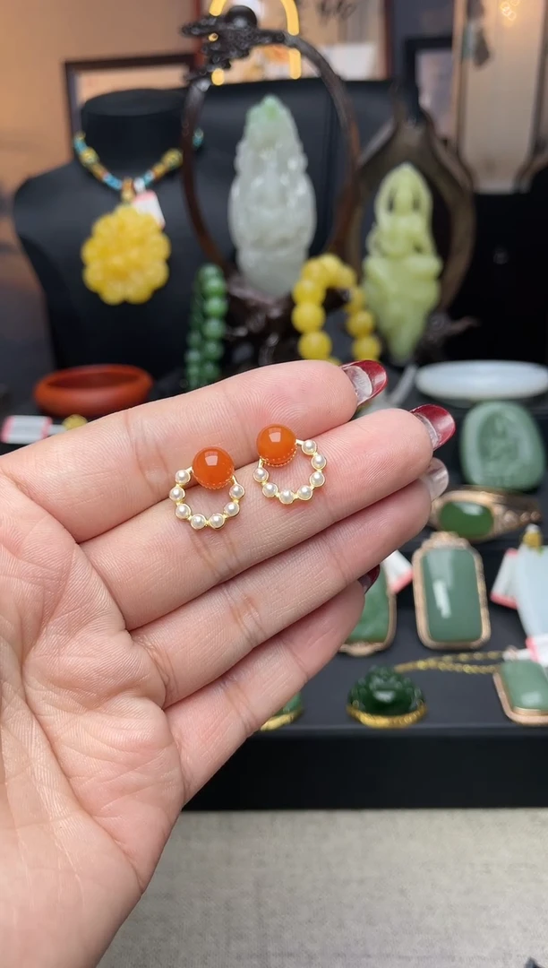 【闪购商品】南红玛瑙耳饰银S925镶嵌耳饰n071