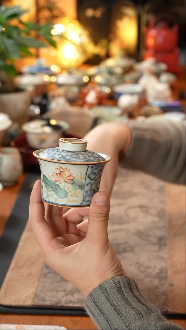 【闪购商品】朴云祥云开窗马蹄盖碗120Cc