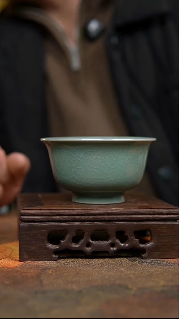 杯仿古翡翠绿釉压手杯一级礼盒