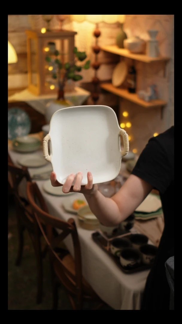 瓷片雾里工作室 双耳方盘白色1个